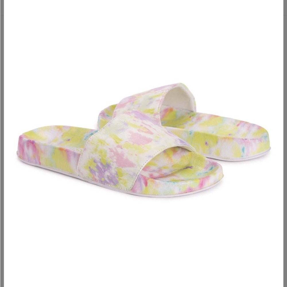 Essentials by MUK LUKS - Green Kaleidoscope Pool Party Slides - sz L (9/10) -new